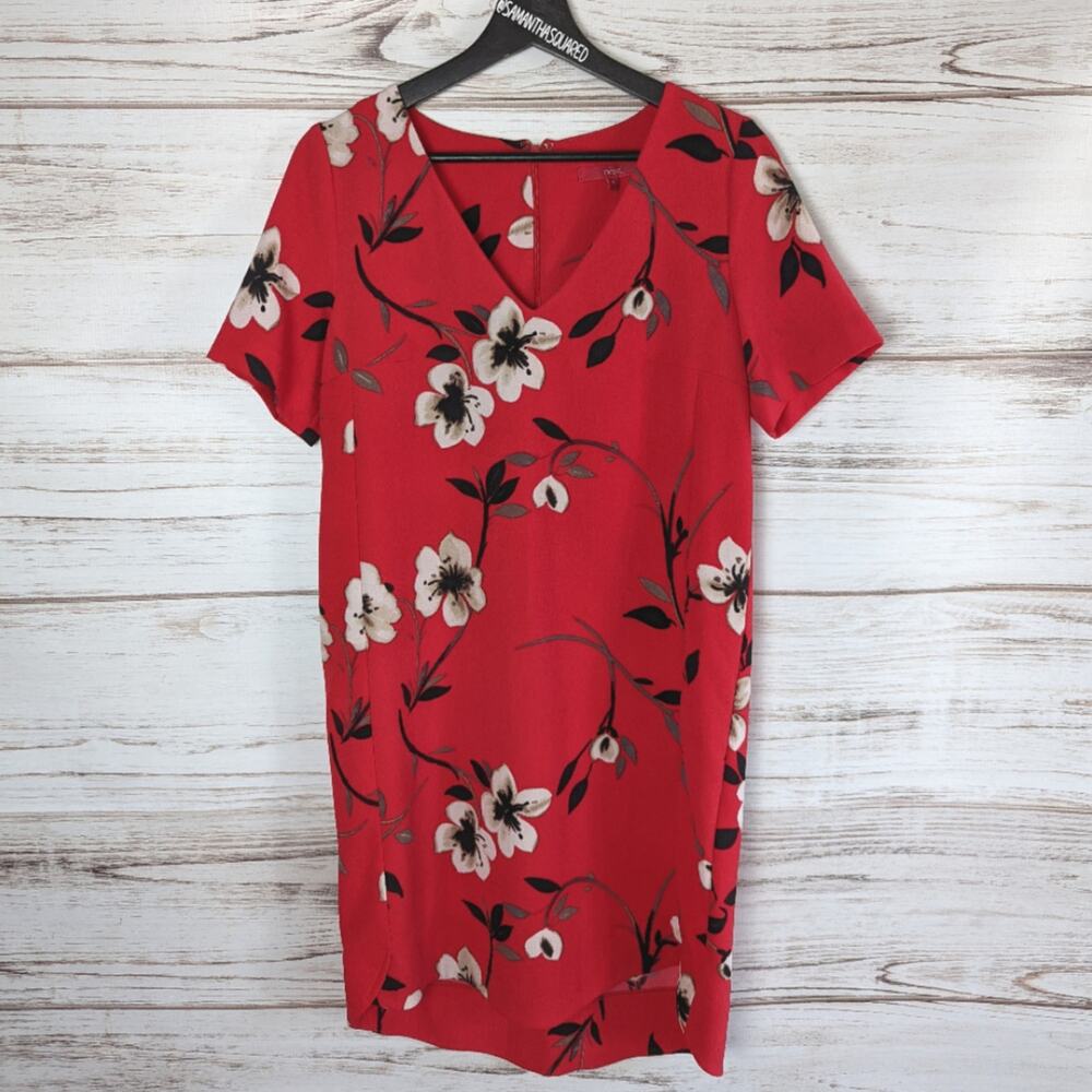 Next Short Sleeve Floral Red Dress Sz 10 New with Tags